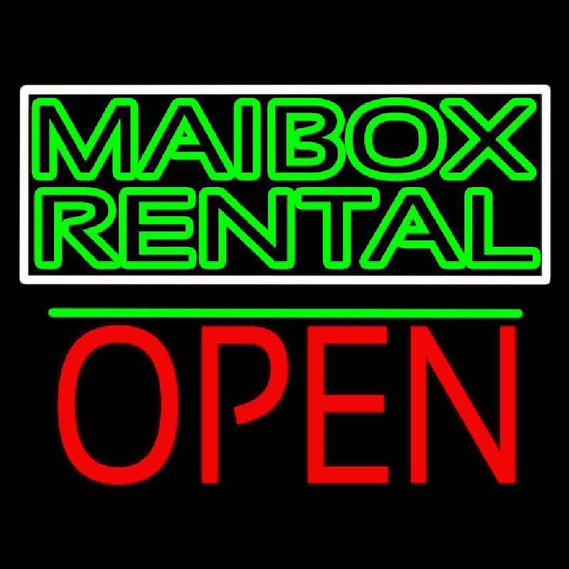 Green Mailbo  Rental Block With Open 1 Neon Sign