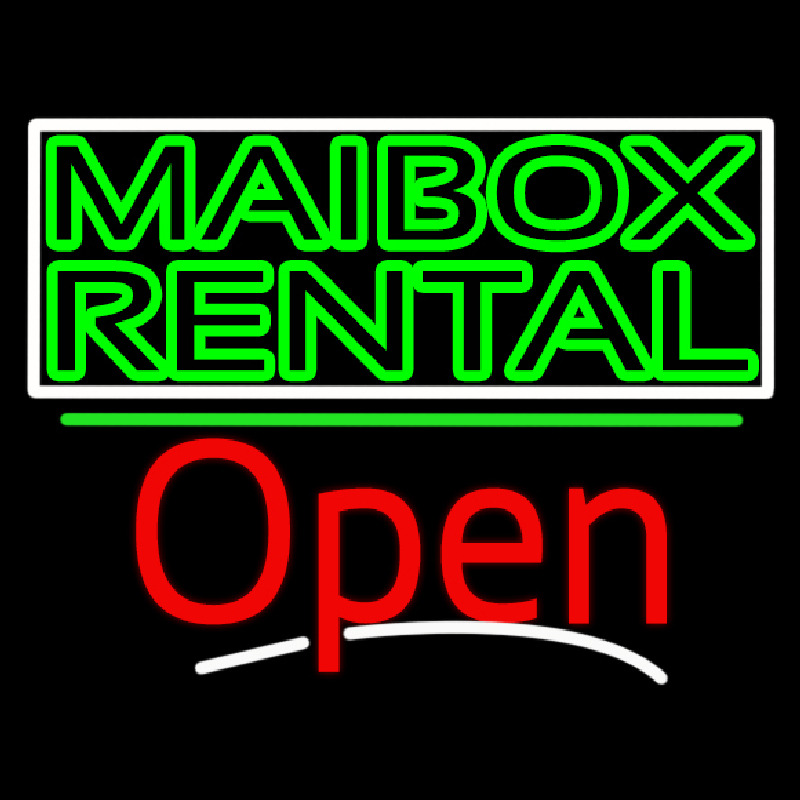 Green Mailbo  Rental Block With Open 3 Neon Sign