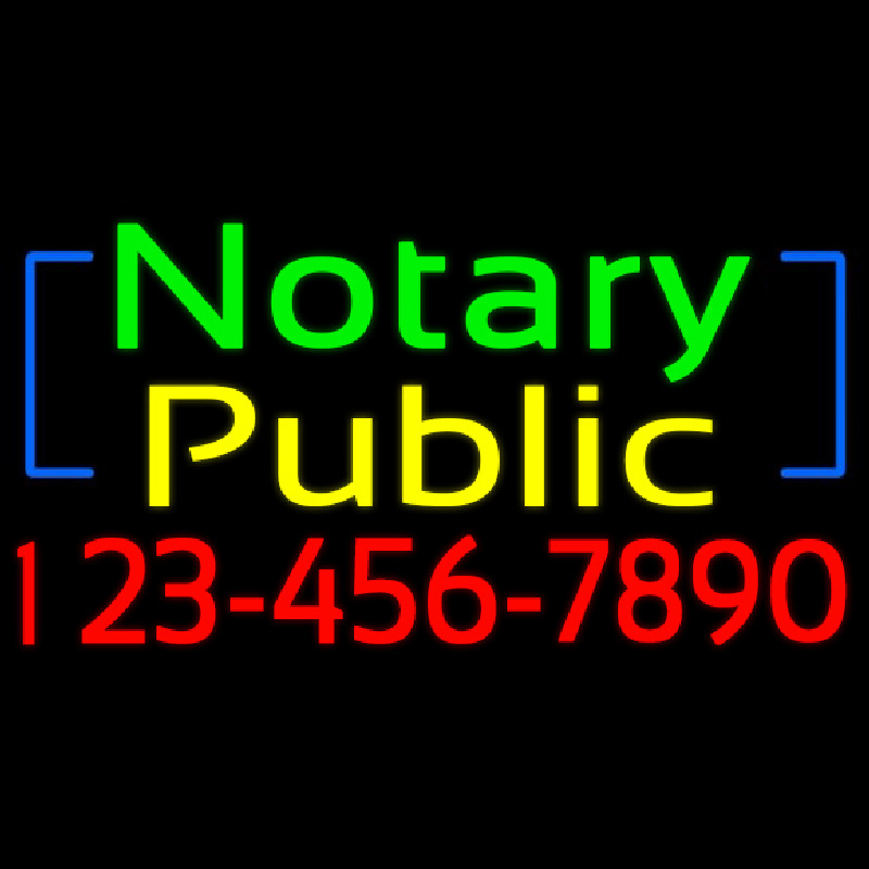 Green Notary Public With Phone Number Neon Sign