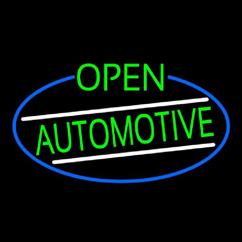 Green Open Automotive Oval With Blue Border Neon Sign