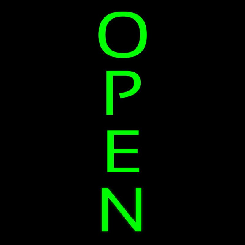 Green Open Vertical Neon Sign