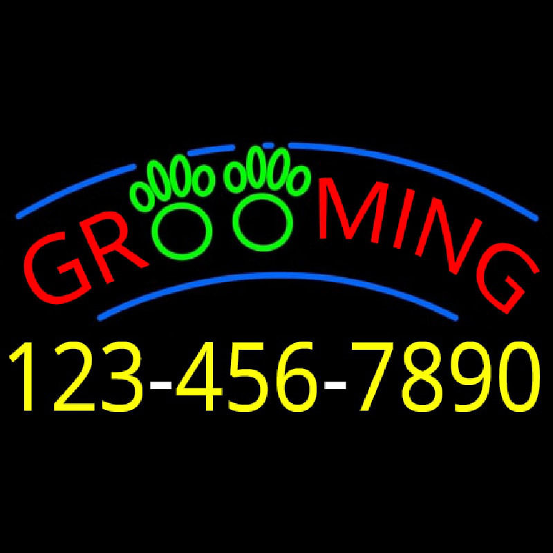 Grooming With Phone Number Neon Sign