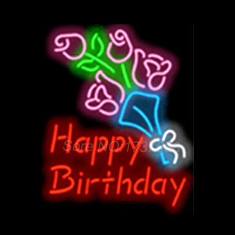 Happy Birthday with Flowers Neon Sign
