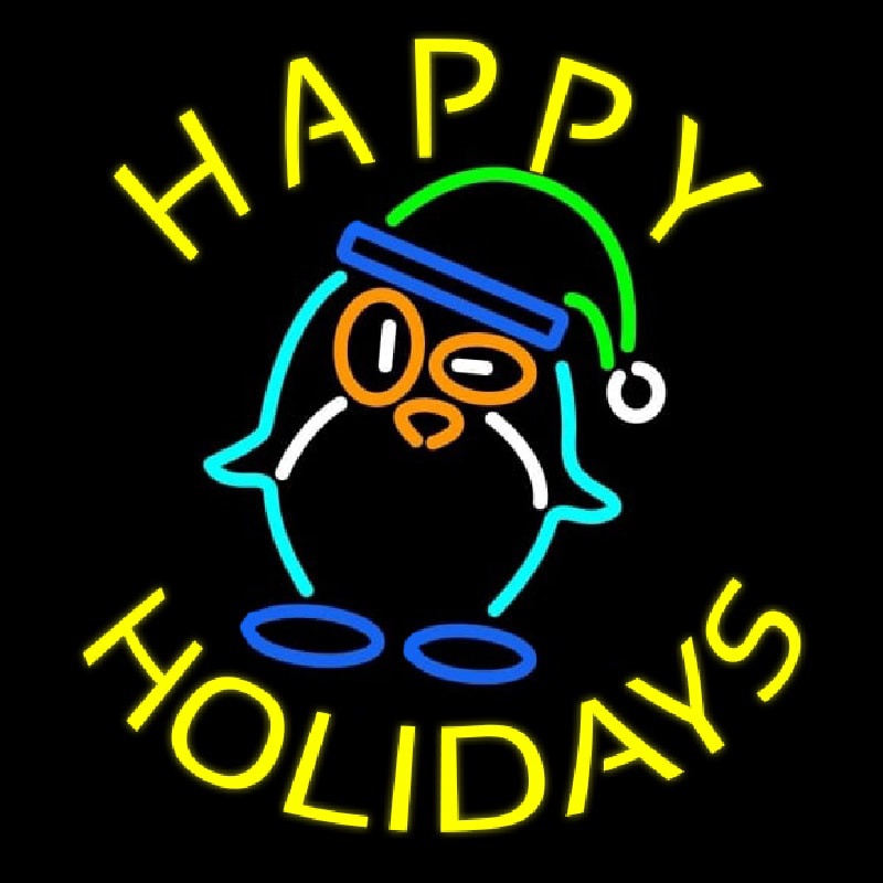 Happy Holidays With Snow Man Logo Neon Sign