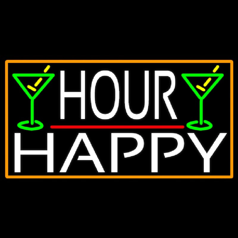 Happy Hour And Martini Glass With Orange Border Neon Sign