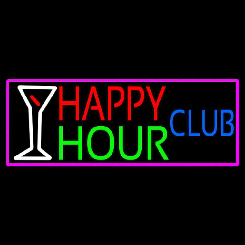 Happy Hour Club With Pink Border Neon Sign