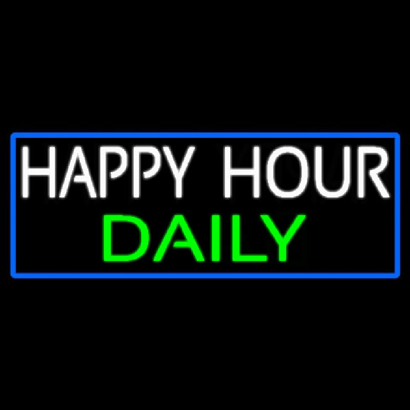 Happy Hours Daily With Blue Border Neon Sign