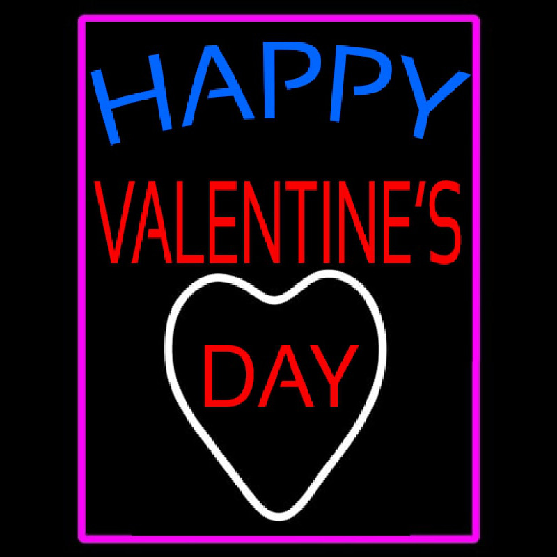 Happy Valentines Day With Pink Border Neon Sign