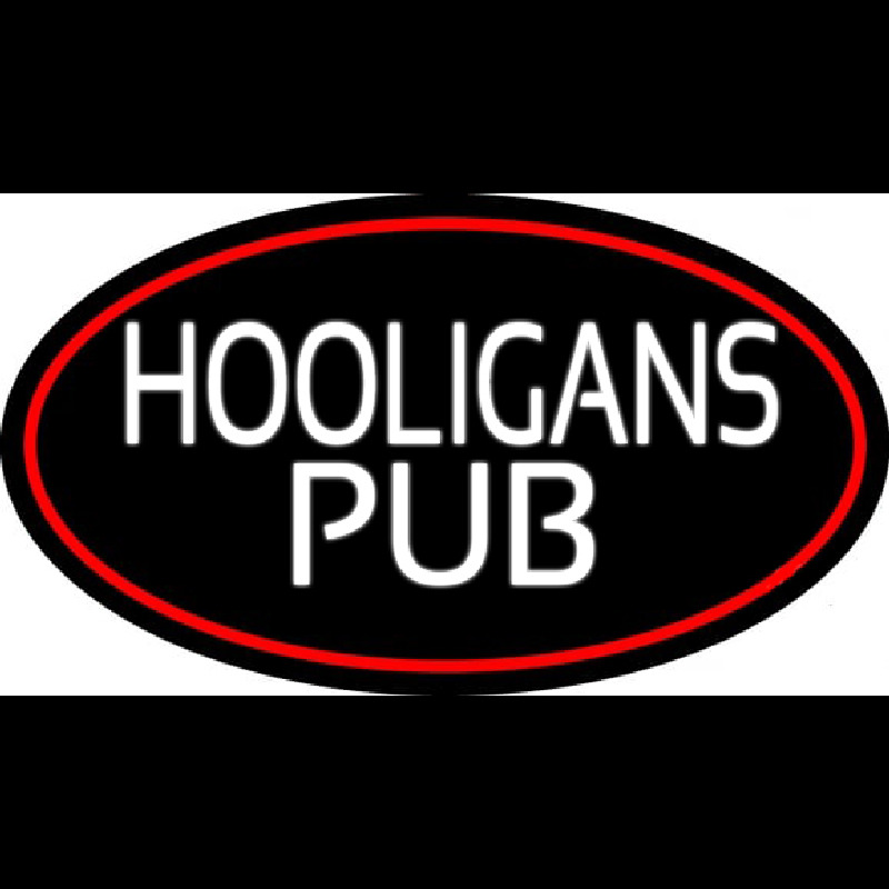 Hooligans Pub Oval With Red Border Neon Sign