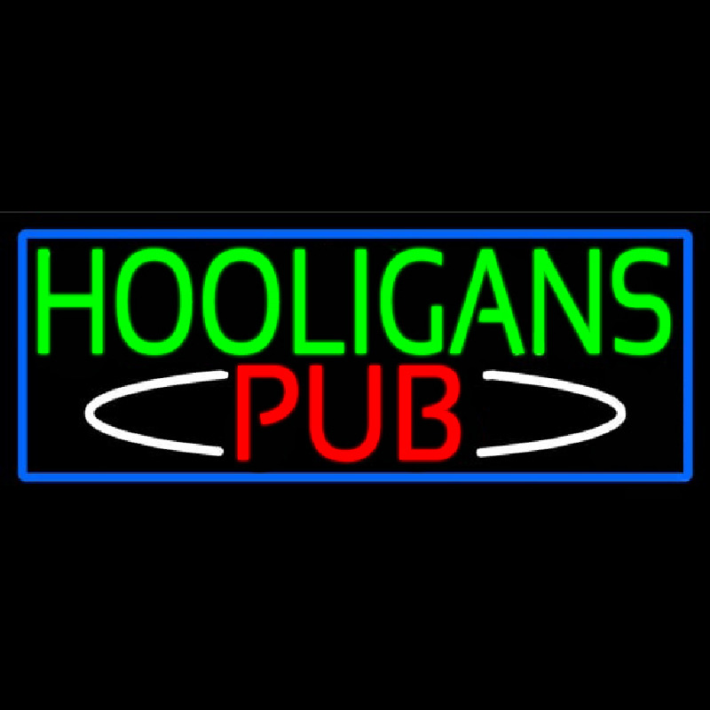 Hooligans Pub With Blue Border Neon Sign