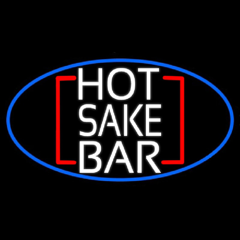 Hot Sake Bar Oval With Blue Border Neon Sign