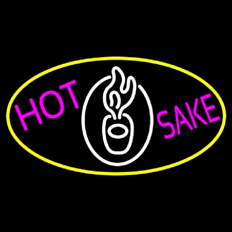 Hot Sake Oval With Yellow Border Neon Sign