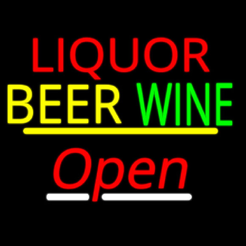 Liquor Beer Wine Open Yellow Line Neon Sign