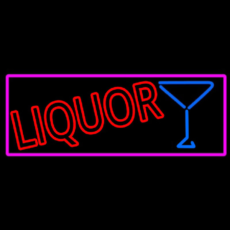 Liquor With Martini Glass With Pink Border Neon Sign