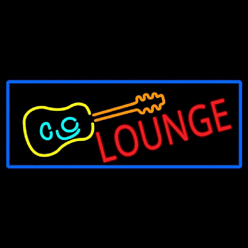 Lounge And Guitar With Blue Border Neon Sign