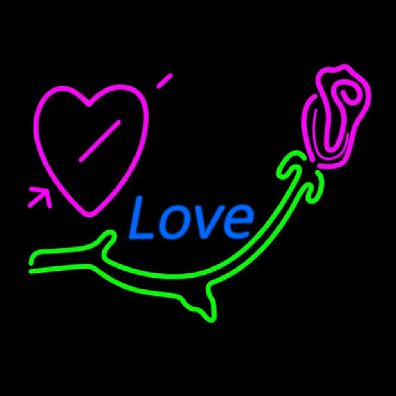 Love With Rose And Heart Neon Sign