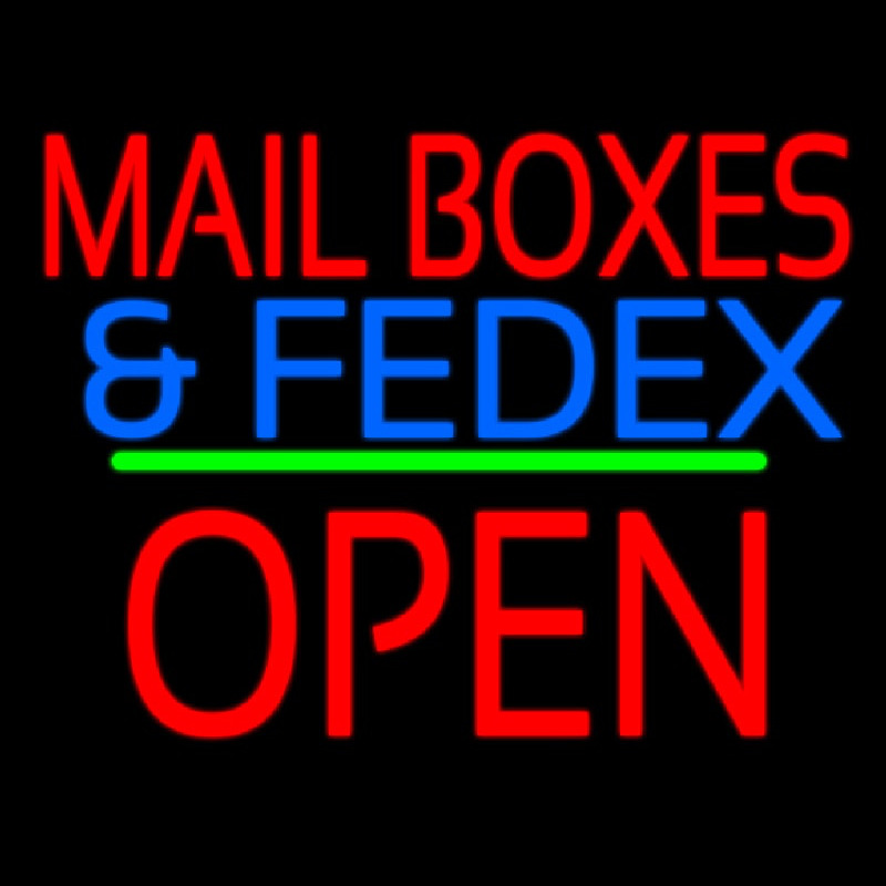 Mail Bo es And Fede  Open Block Green Line Neon Sign