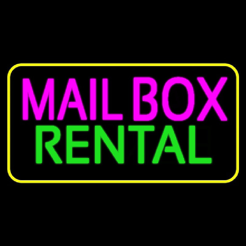 Mailbo  Rental Block Yellow Border Neon Sign
