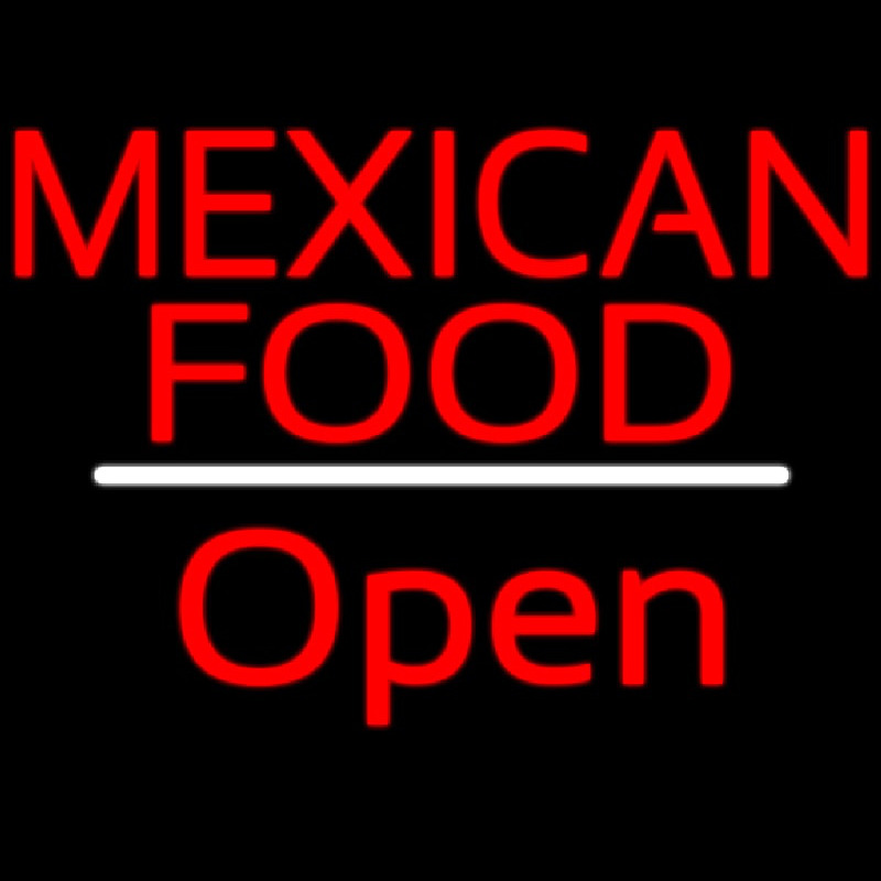 Me ican Food Open White Line Neon Sign