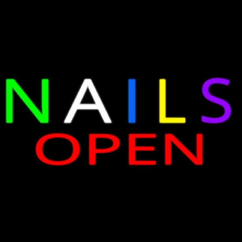 Multi Colored Nails Open Neon Sign