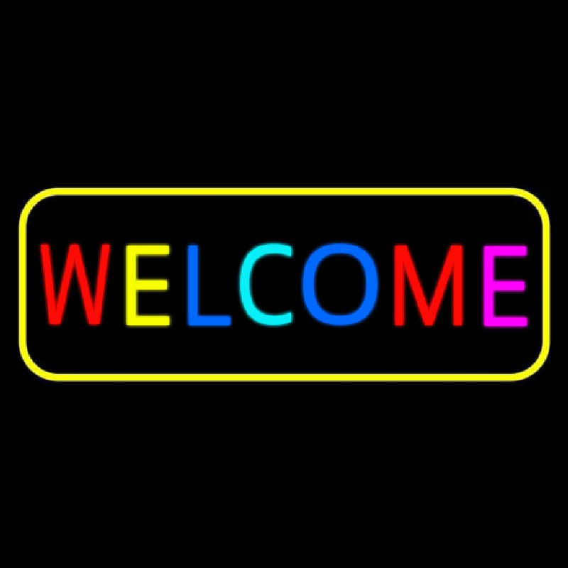 Multi Colored Welcome Bar With Yellow Border Neon Sign