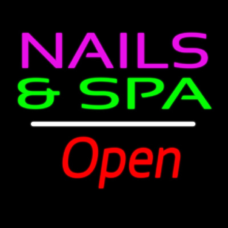 Nails And Spa Open White Line Neon Sign
