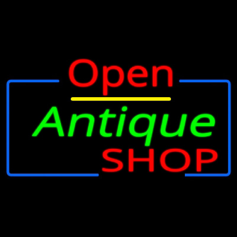 Open Antiques Shop Neon Sign