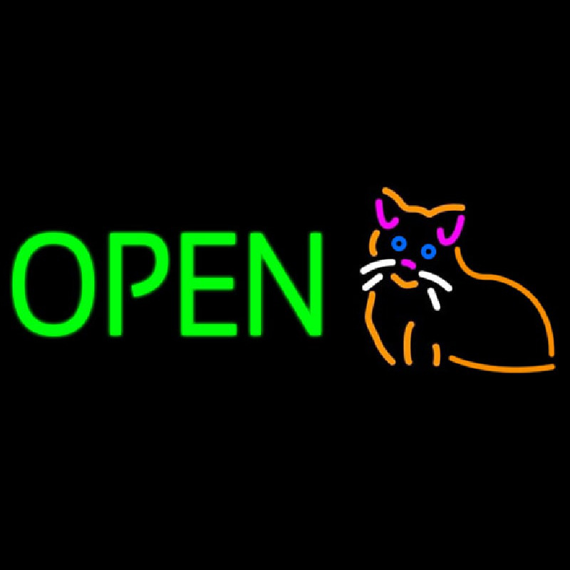 Open Cat Logo Green Letters Neon Sign