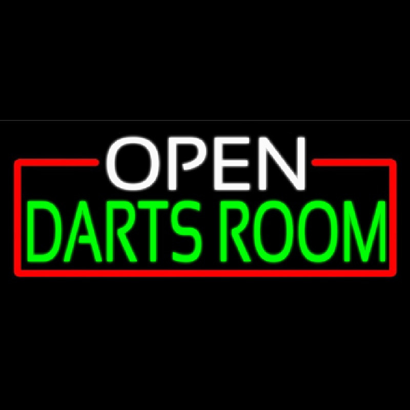 Open Darts Room With Red Border Neon Sign