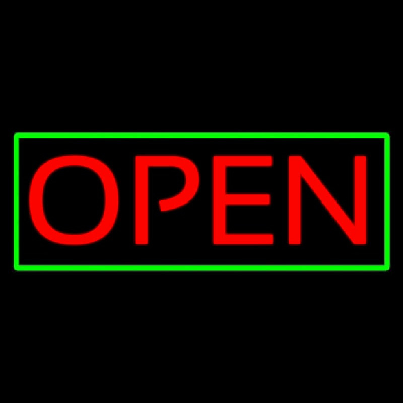 Open Horizontal Red Letters With Green Border Neon Sign