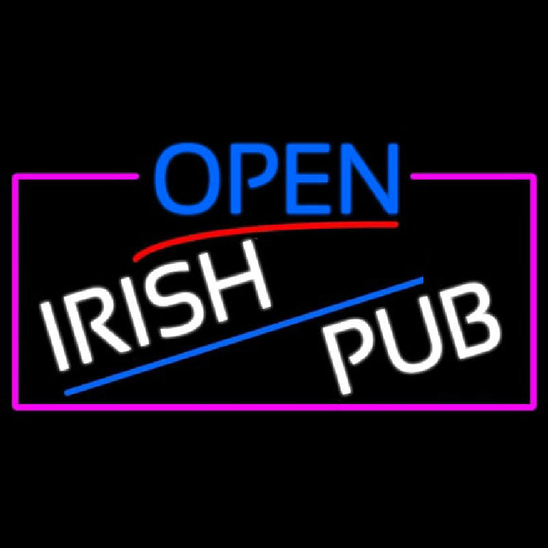 Open Irish Pub With Pink Border Neon Sign