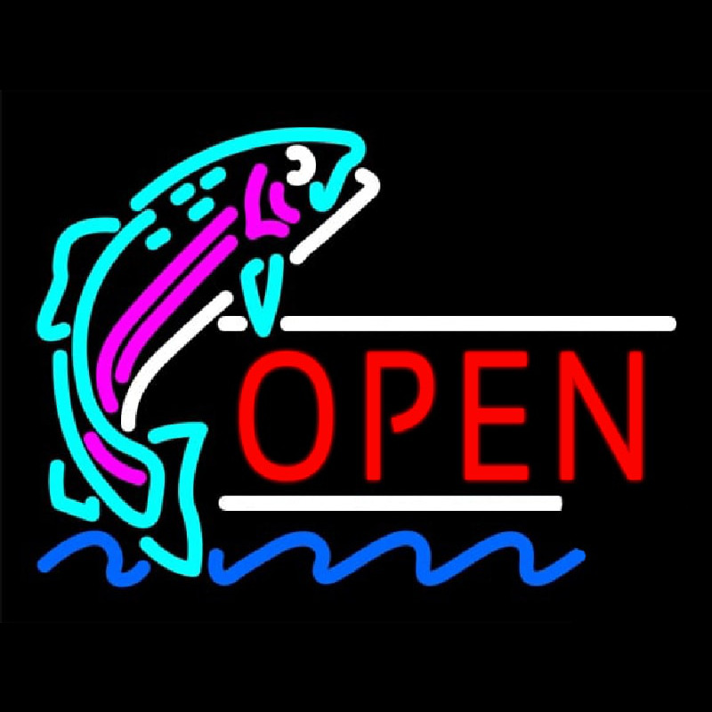 Open Jumping Fish Neon Sign