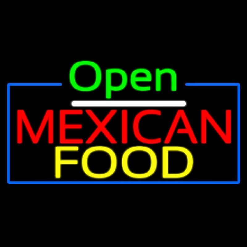Open Me ican Food With Blue Border Neon Sign