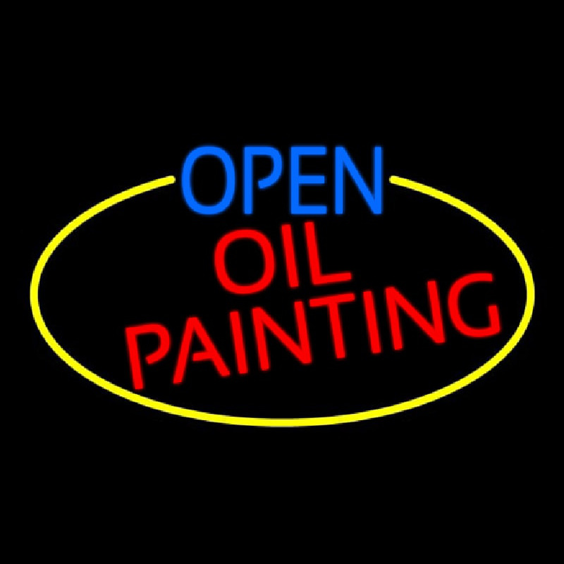 Open Oil Painting Oval With Yellow Border Neon Sign