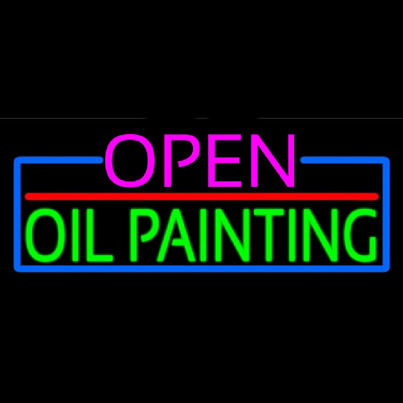 Open Oil Painting With Blue Border Neon Sign