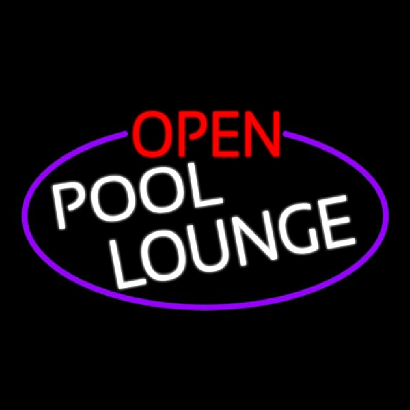 Open Pool Lounge Oval With Purple Border Neon Sign