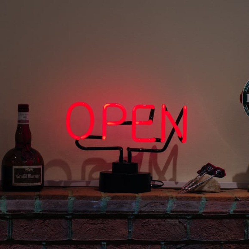 Open Red Desktop Neon Sign