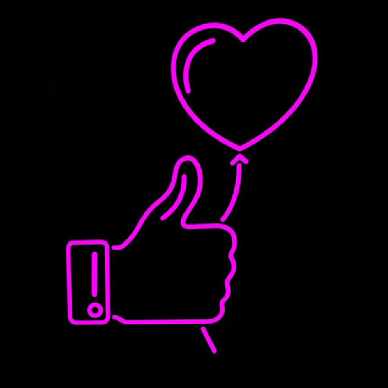 Outline White Thumb Up Icon With Heart Balloon Neon Sign