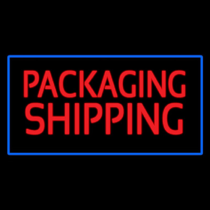 Packaging Shipping Blue Rectangle Neon Sign