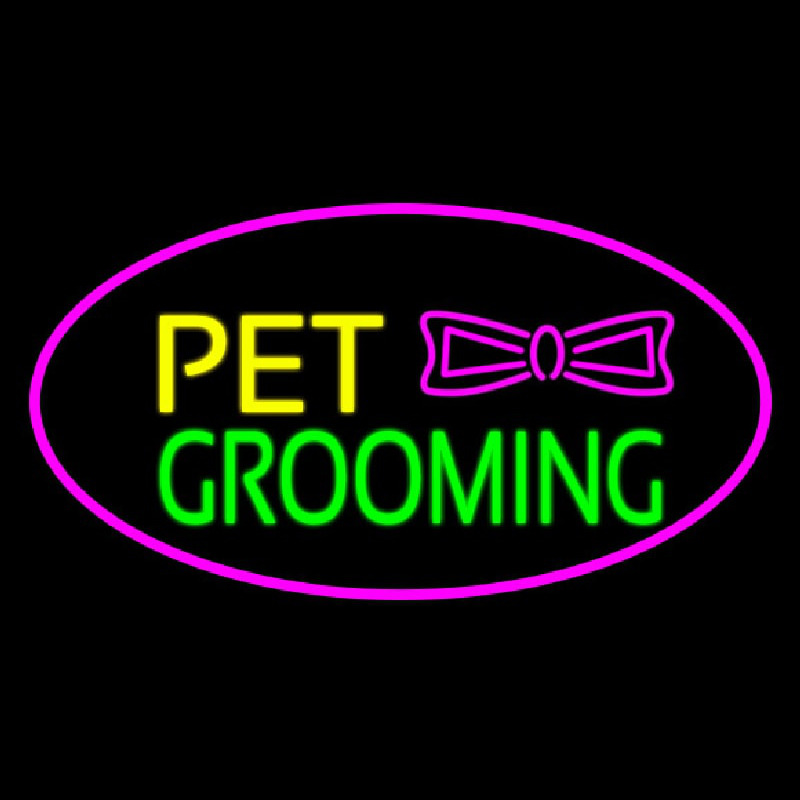 Pet Grooming Logo Oval Purple Neon Sign
