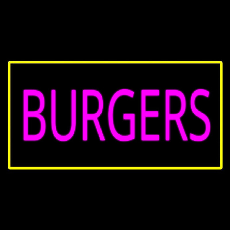 Pink Burgers Rectangle Yellow Neon Sign