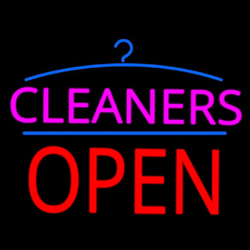 Pink Cleaners Block Red Open Logo Neon Sign