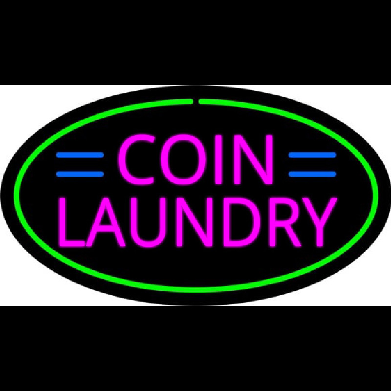 Pink Coin Laundry Oval Green Border Neon Sign