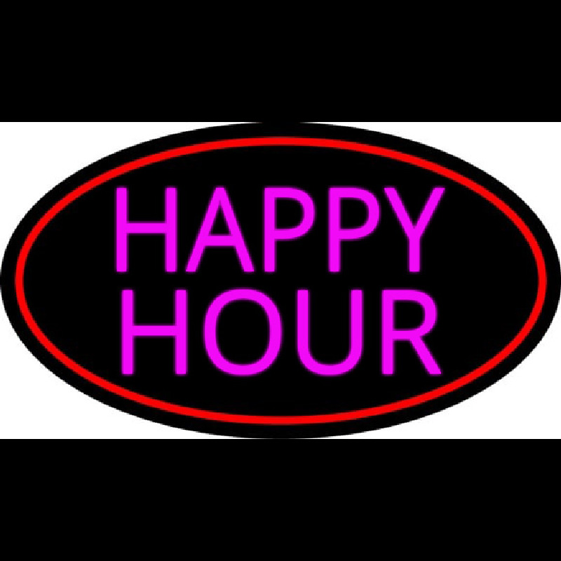 Pink Happy Hour Oval With Red Border Neon Sign