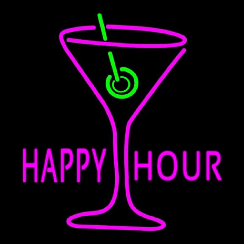 Pink Happy Hour With Wine Glass Neon Sign