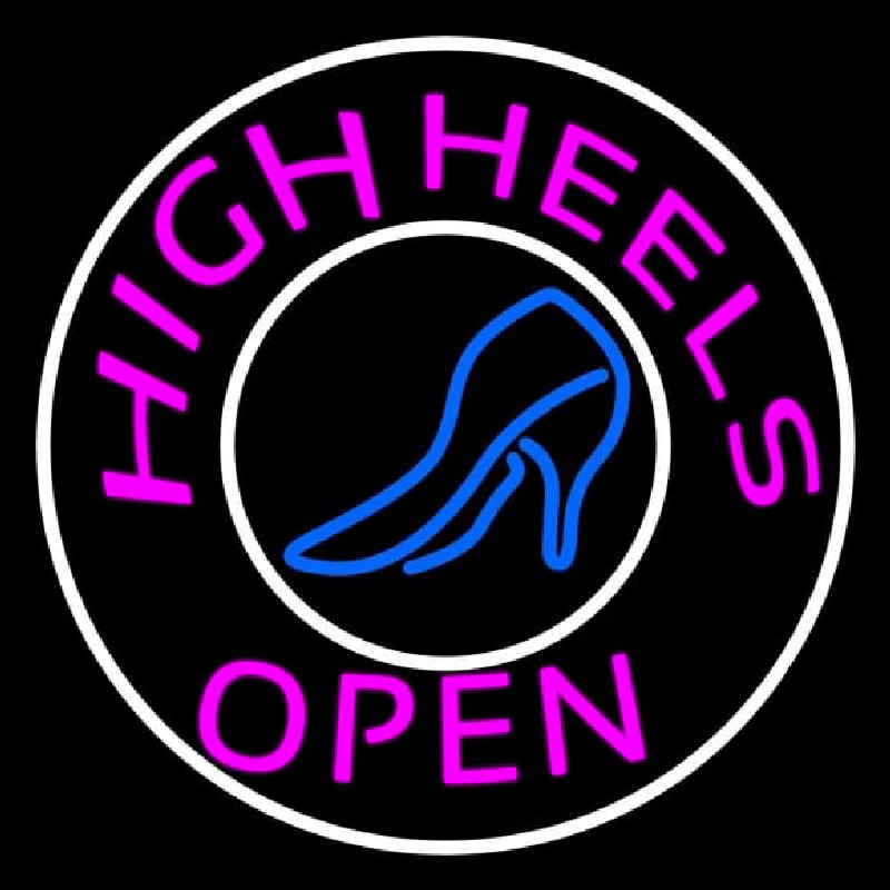 Pink High Heels Open With White Border Neon Sign