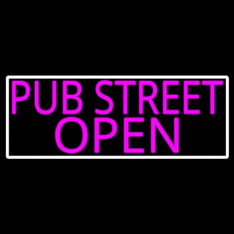 Pink Pub Street Open With White Border Neon Sign
