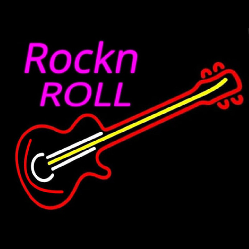 Pink Rock N Roll Guitar Neon Sign