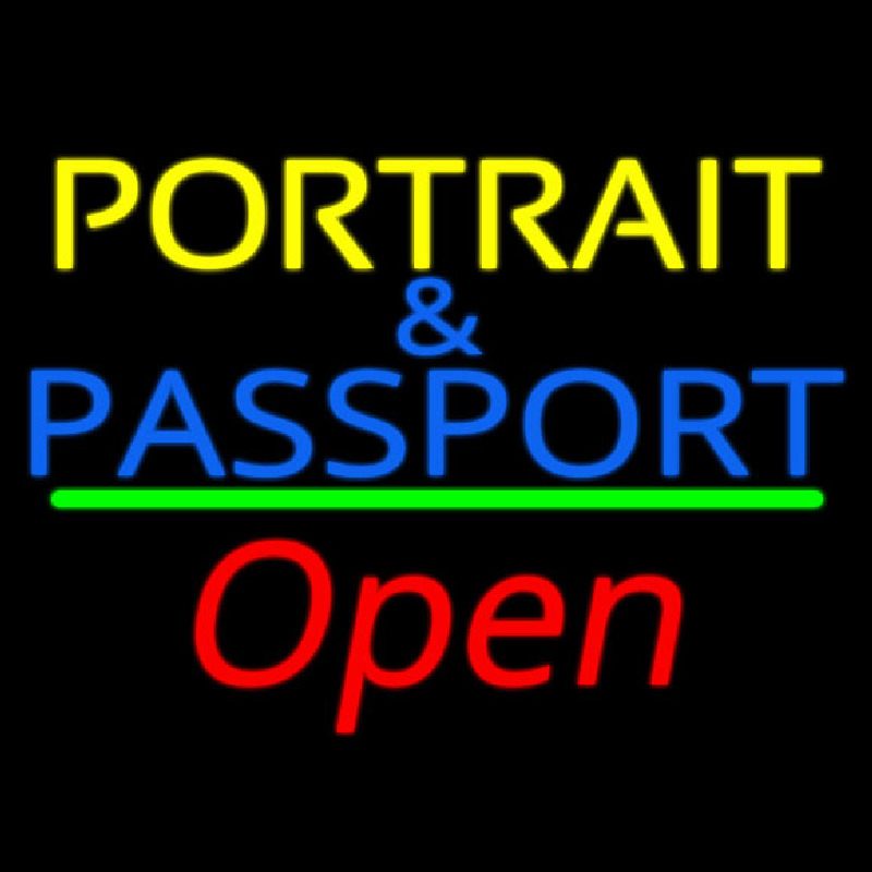 Portrait And Passport With Open 2 Neon Sign