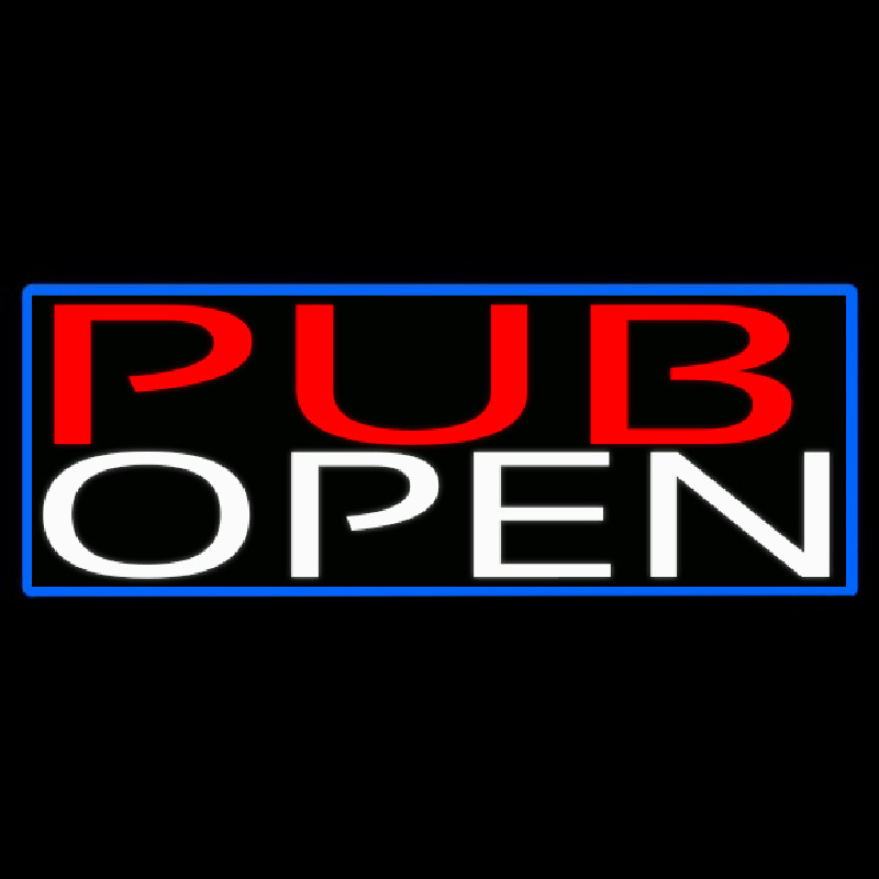 Pub Open With Blue Border Neon Sign